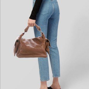 Authentic Bottega Veneta dark chocolate Intrecciato Cervo Cocker Satchel Hobo